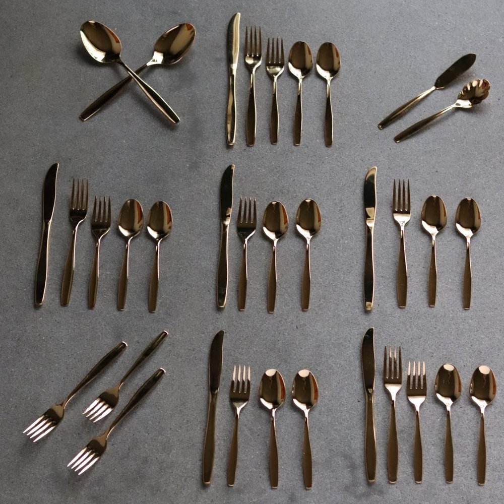 Mid Century Modern Gold Rogers Cutlery Co Set - 34 Pieces